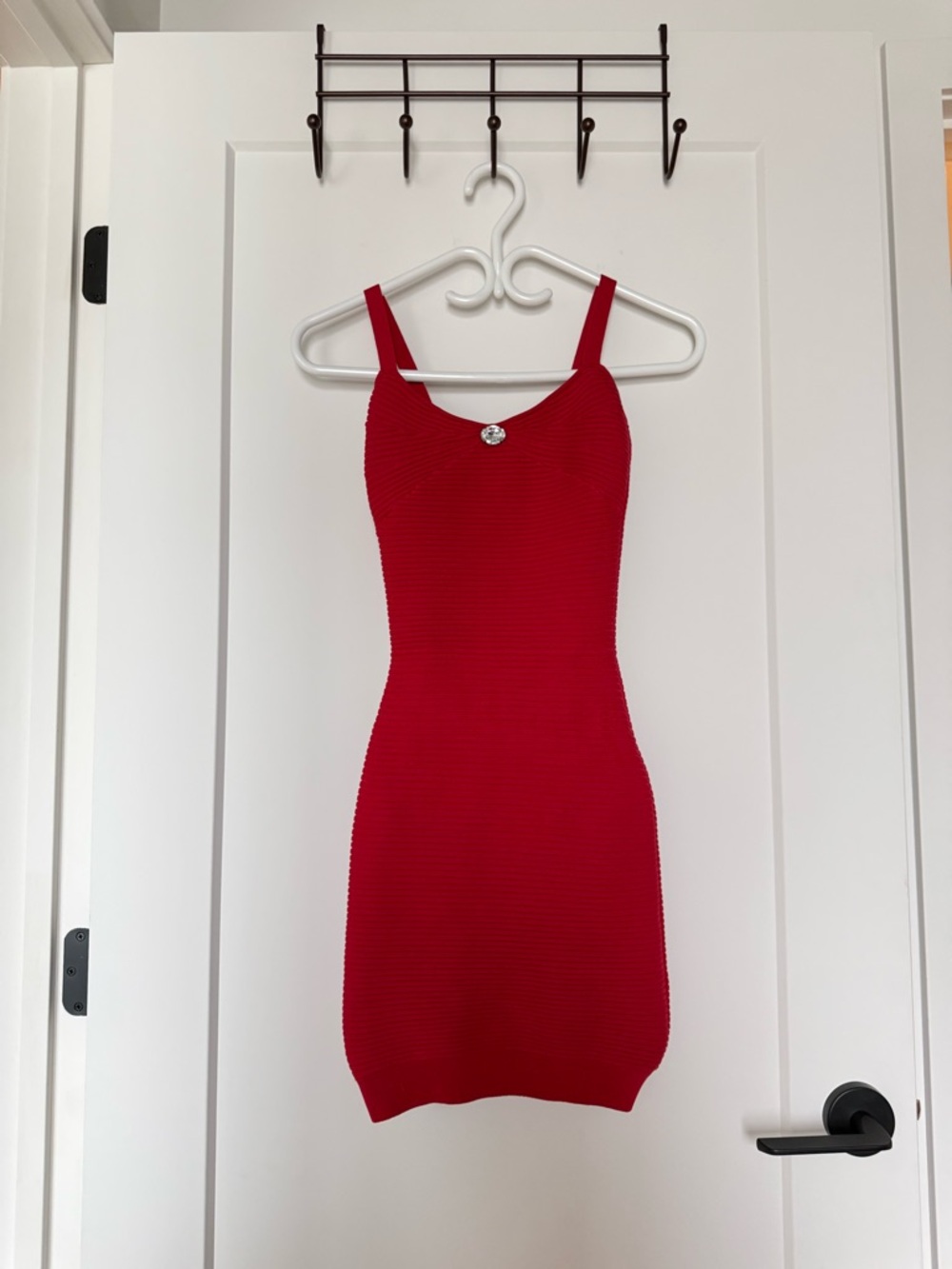 Red Ribbed Knit Bodycon Dress